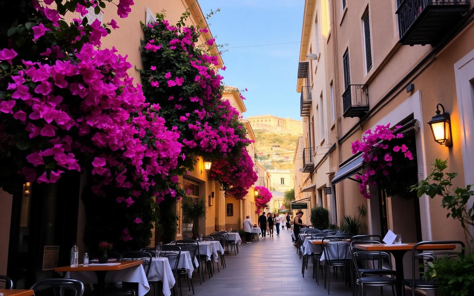 A sunlit street in the old neighborhoods of Athens